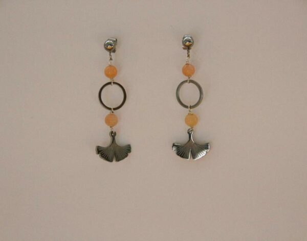 boucles d'oreilles en acier inox argenté et perle de calcite orangé