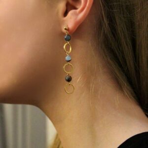 BOUCLES D'OREILLES MI LONGUE EN PERLE ET ANNEAU