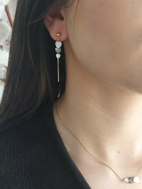 boucles d'oreilles avec 3 jolie cœurs de ncre