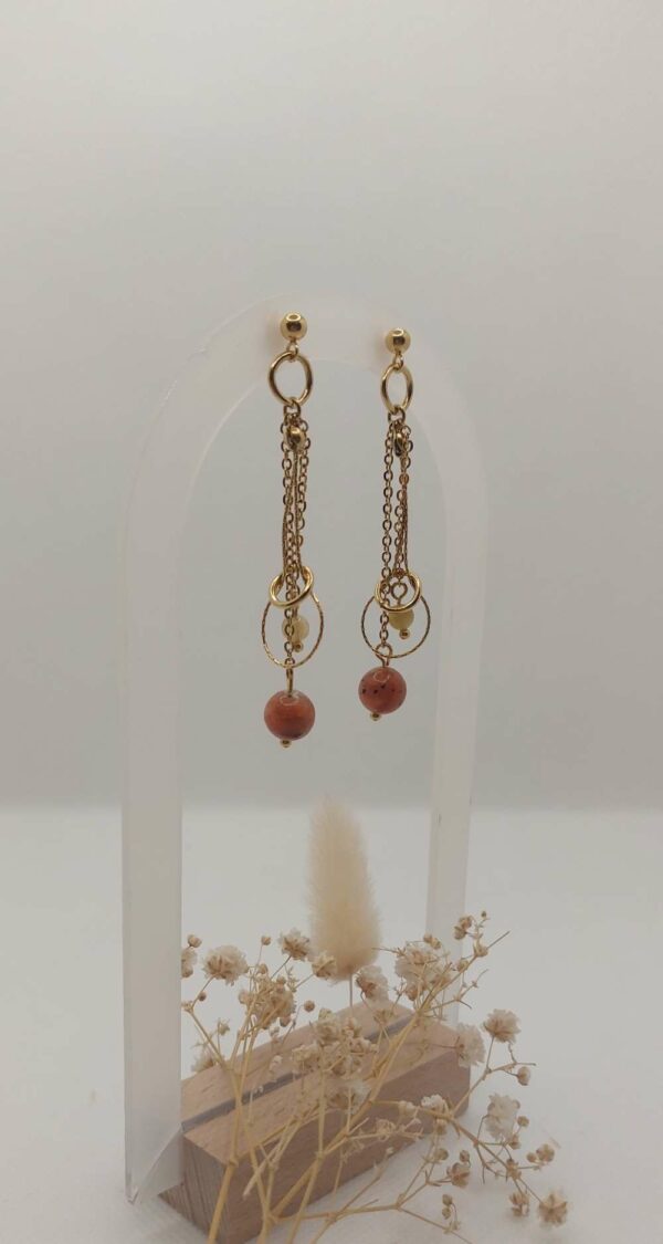 boucles d'oreilles avec chaine, anneau et perles