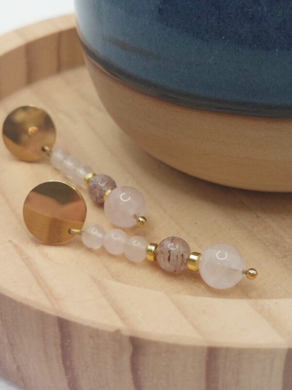 cinq perle de quartz rose et quartz fraise