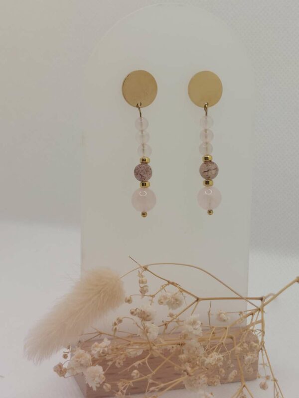 boucles d'oreilles de quartz rose