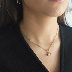 collier inoxydable doré sur les tonb de rose et violine