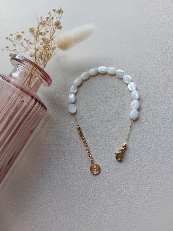 bracelet en acier inoxydable doré et nacre