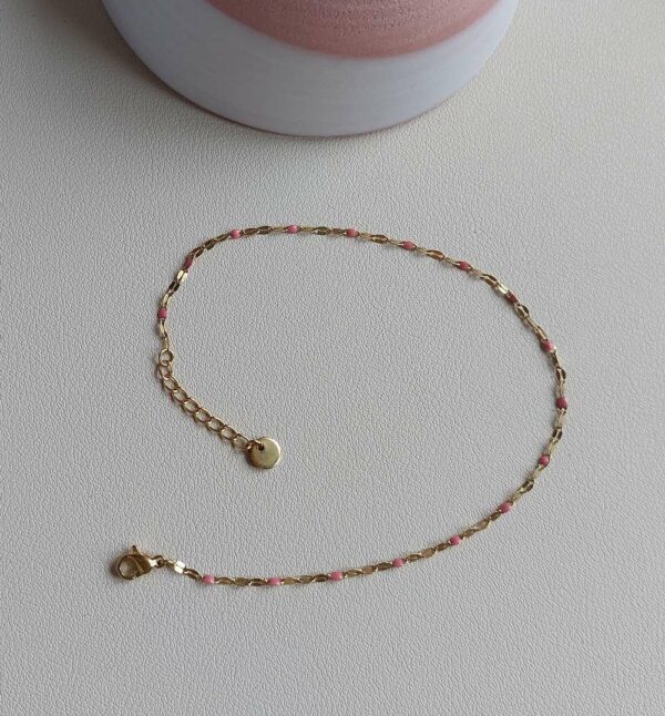 BRACELET DE CHEVILLE ACIER INOXYDABLE ROSE PALE ET DORE