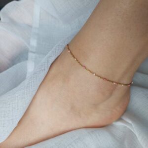 bracelet de cheville perlé rose
