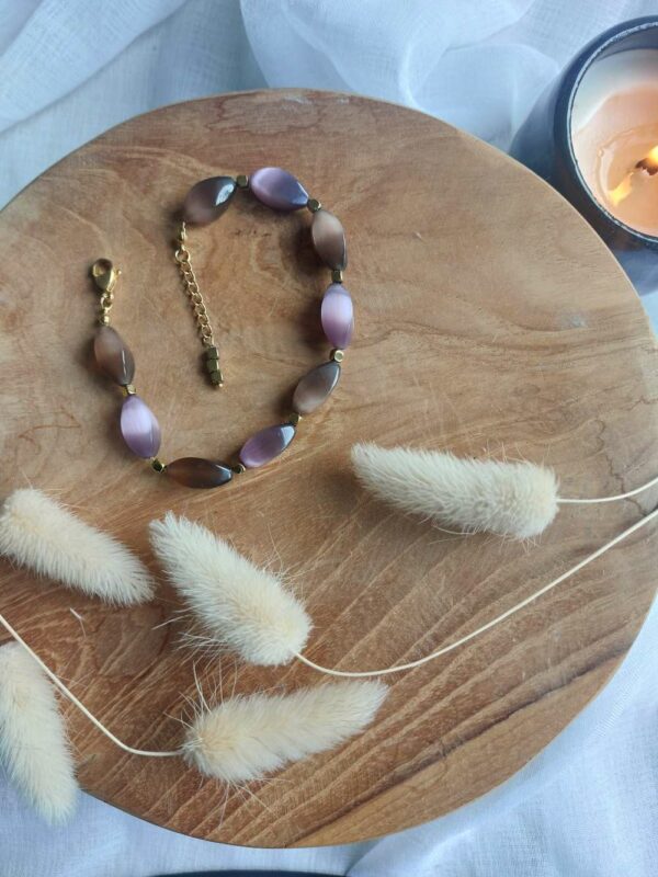 gros bracelet oeil de chat violet et marron