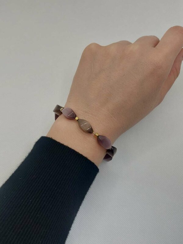 bracelet au perles doré violet et marron