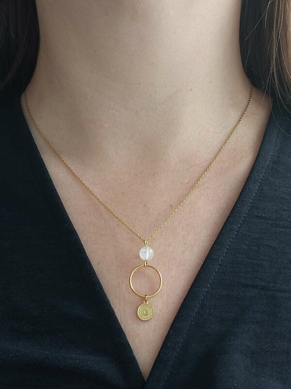 collier en Y avec cercle et pierre de lune