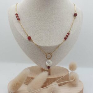 collier long en cornaline et nacre