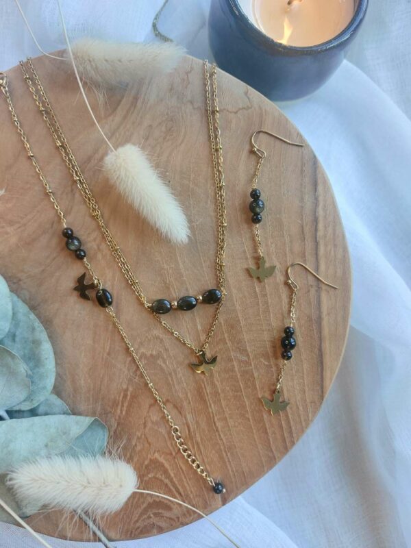 ensemble en obsidienne doré et colombe