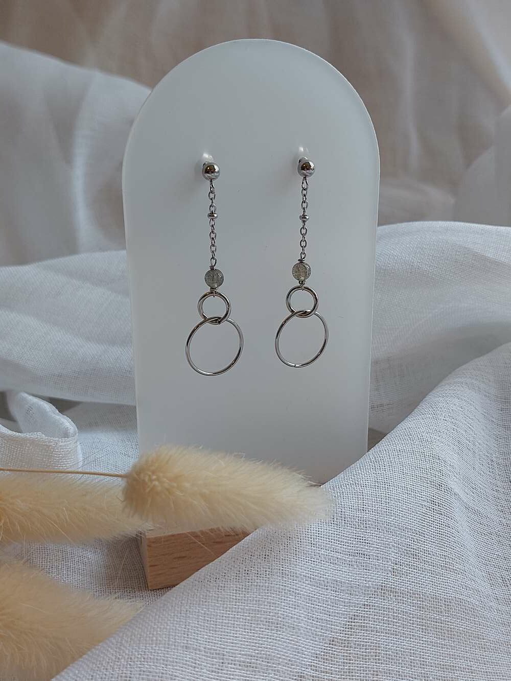 Boucles d'oreilles labradorite - Elégance et protection énergétique (argenté) – Image 2