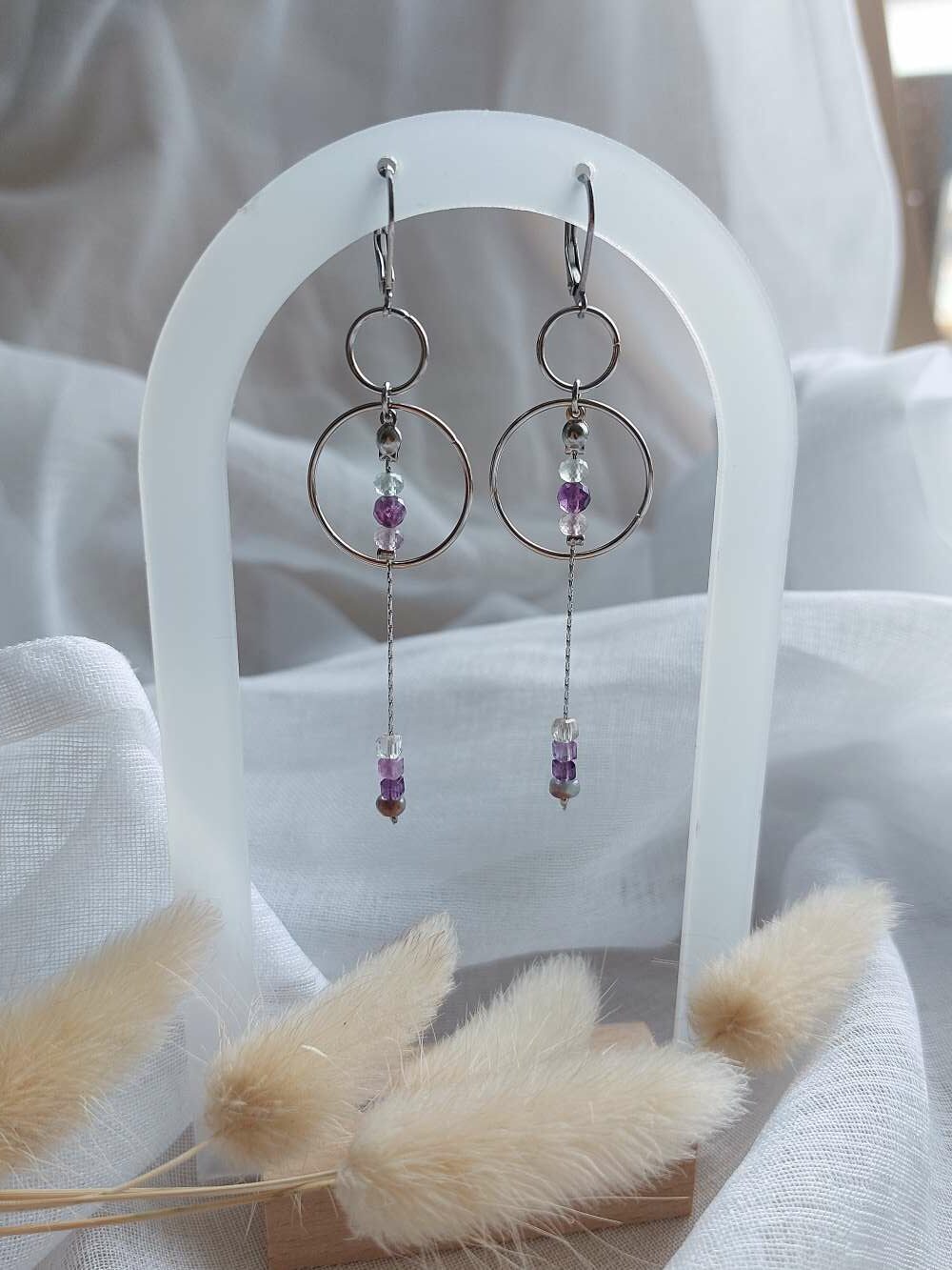 boucles d'oreilles avec dormeuse et fluorite