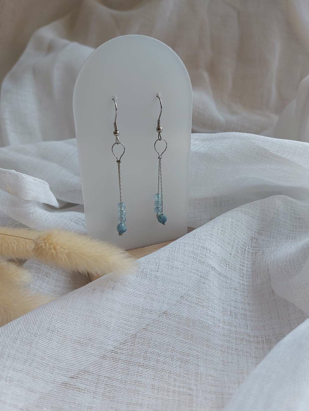 Boucles d'oreilles aigue marine - (argente) – Image 2