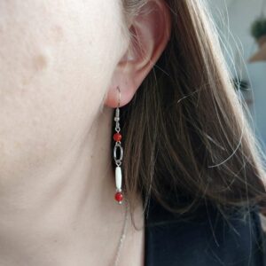 boucles d'oreilles argenté en cornaline et nacre