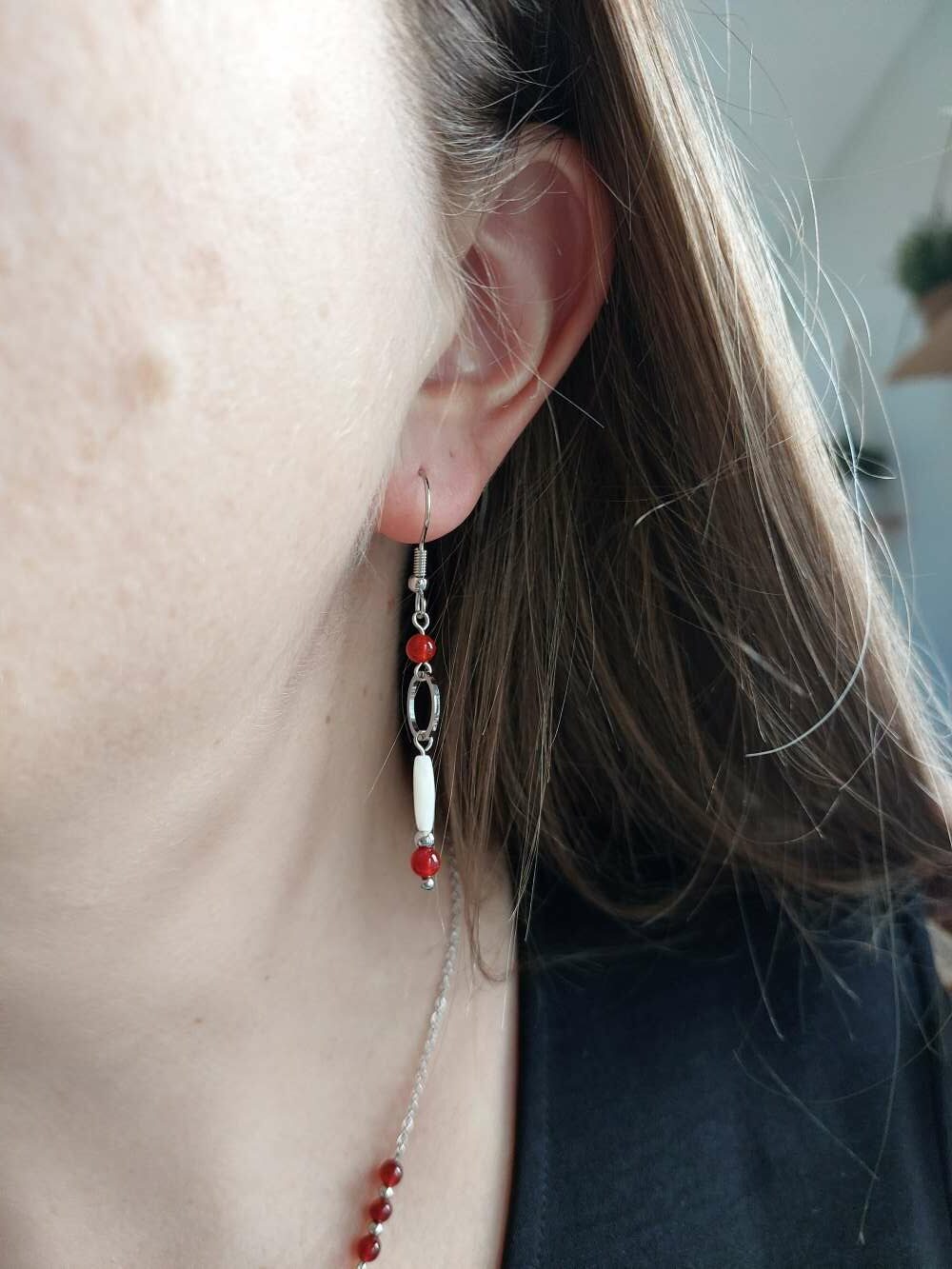 boucles d'oreilles argenté en cornaline et nacre
