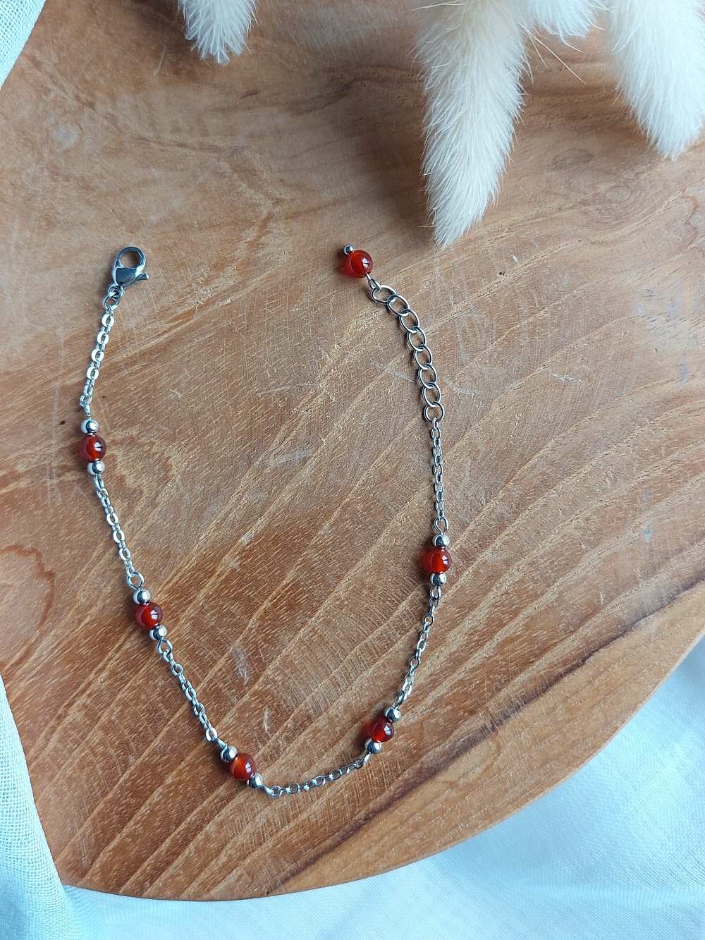 bracelet avec cornaline et acier inoxydable argenté