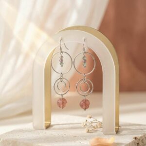 Boucles d'oreilles pendante avec pierre naturelle de quartz rose