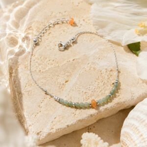 Bracelet an acier inoxydable argenté avec pierre jade et aventurine