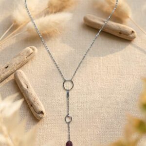 Collier avec améthyste et quatrz vert et rose