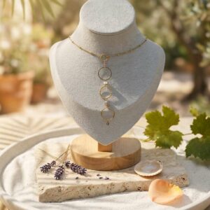 Collier Y en labradorite, quartz rose et améthyste