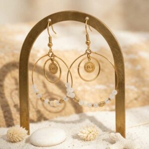 Boucles d'oreilles créoles avec pierre de lune