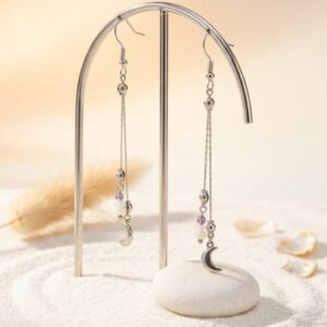 Boucles d'oreilles pendante argenté avec lune