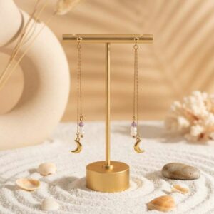 boucles d'oreilles pendantes avec lune et pierre