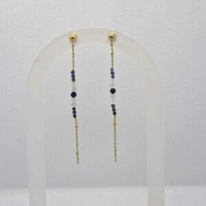 clou d'oreilles pendantes, fine et légère perles bleu au centre