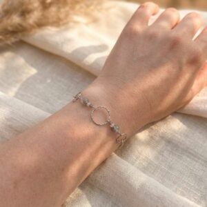 Bracelet argenté avec labradorite, améthyste et quartz rose