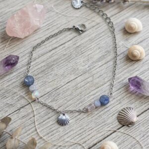 Bracelet argenté perle bleu rose et mauve