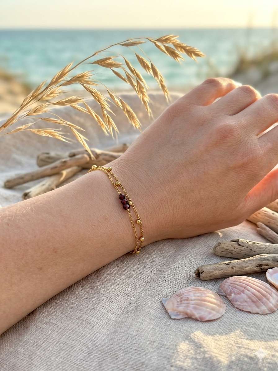 Bracelet doré double rang avec grenat