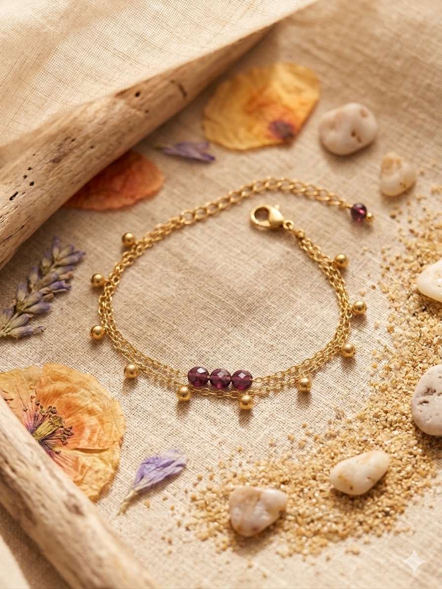 Bracelet double chaine avec grenat