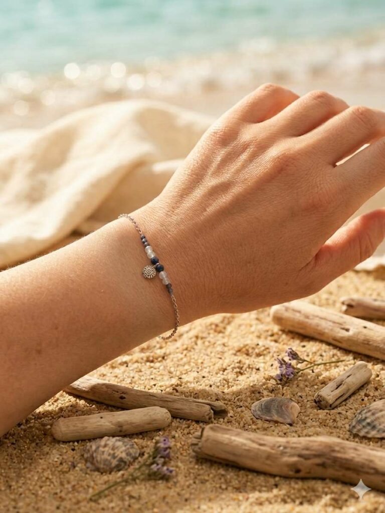 bracelet avec sodalite et aigue marine