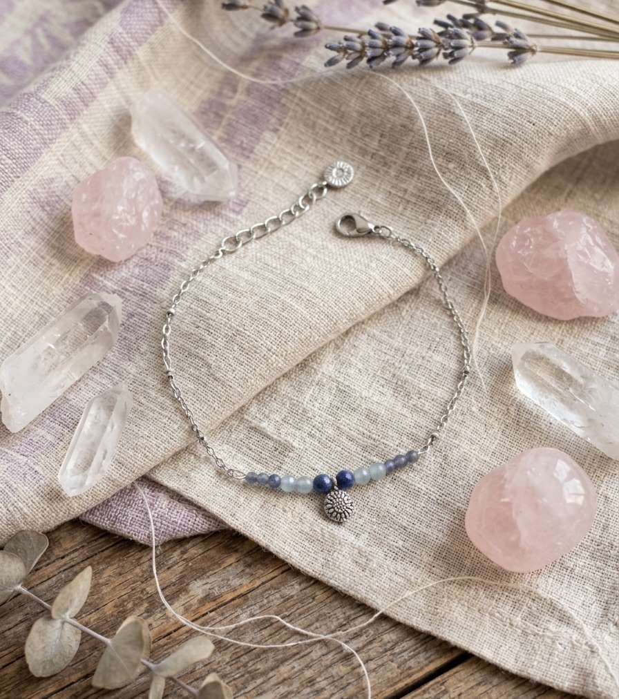 Bracelet en pierre bleue aigue marine et sodalite