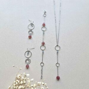 collier Y, bracelet et boucles d'oreilles avec pierre et cercle