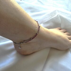 Bracelet de cheville double rang rose et argenté