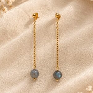 boucles d'oreilles en labradorite et acier inoxydable doré